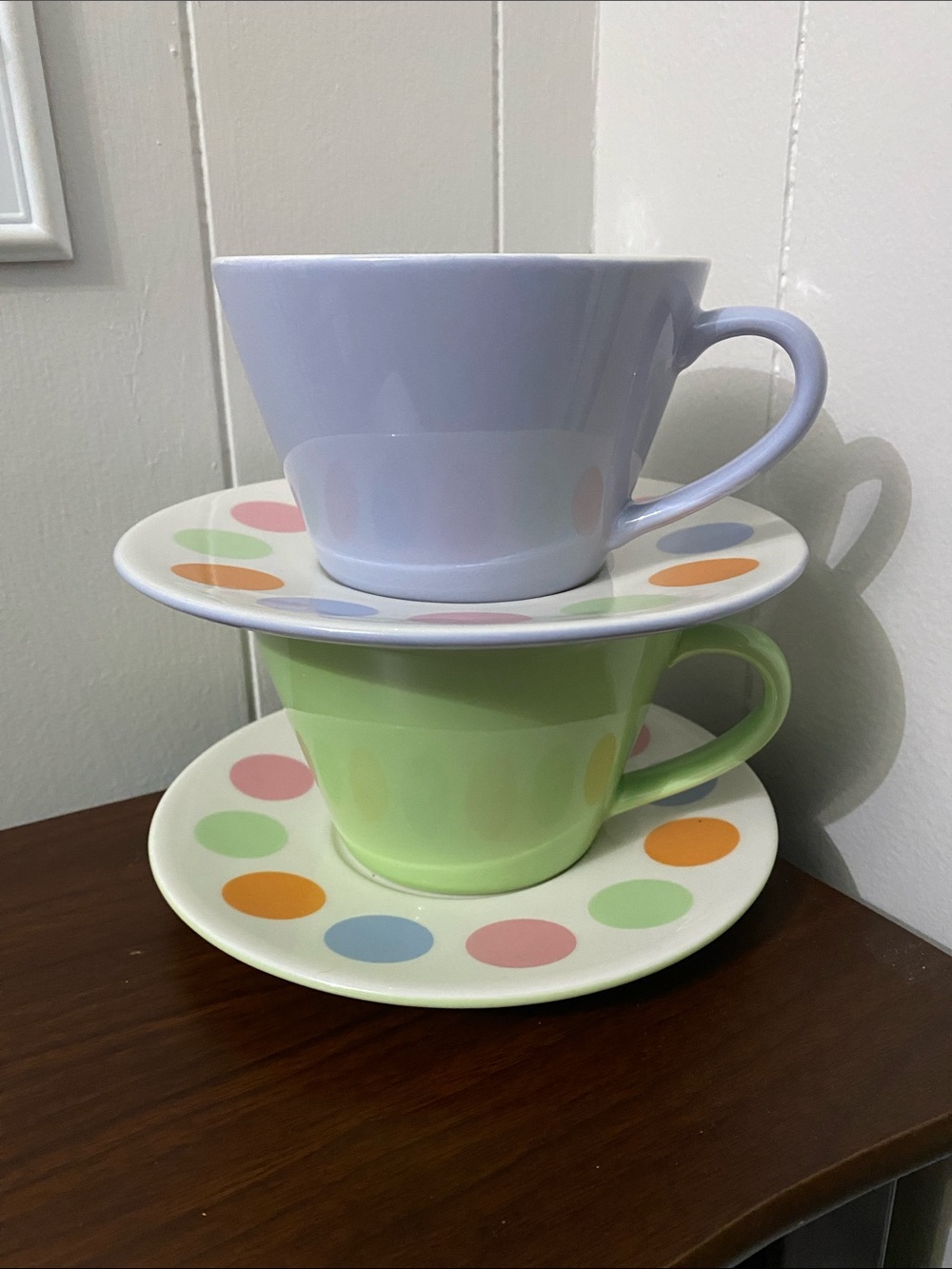 Starbucks Pastel Lavender and Mint Polka Dot Teacup and Saucer Set